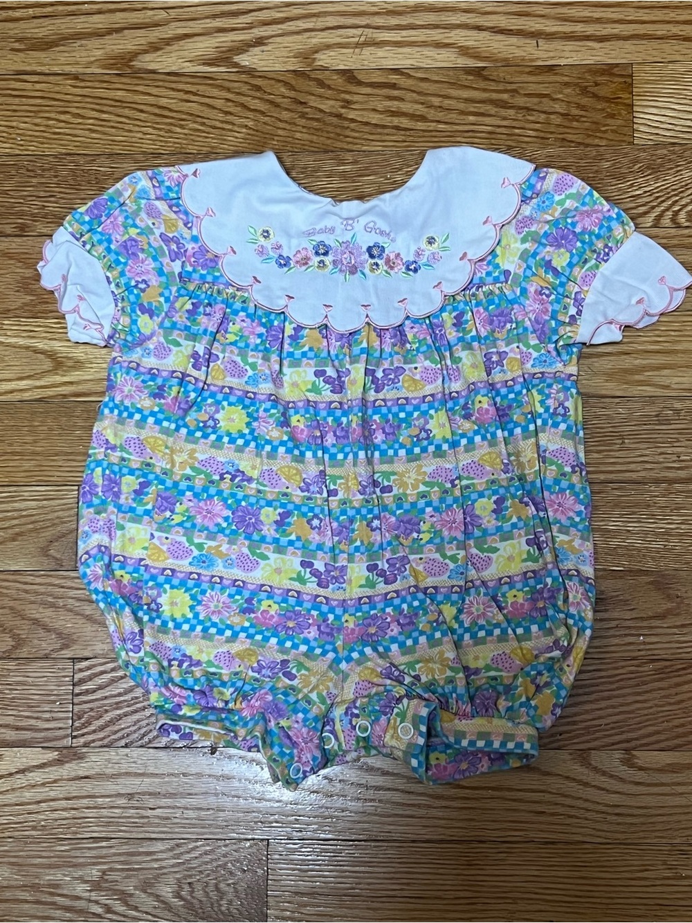 Vintage OshKosh B'gosh Floral Pastel Smocked One-Piece - White Collar